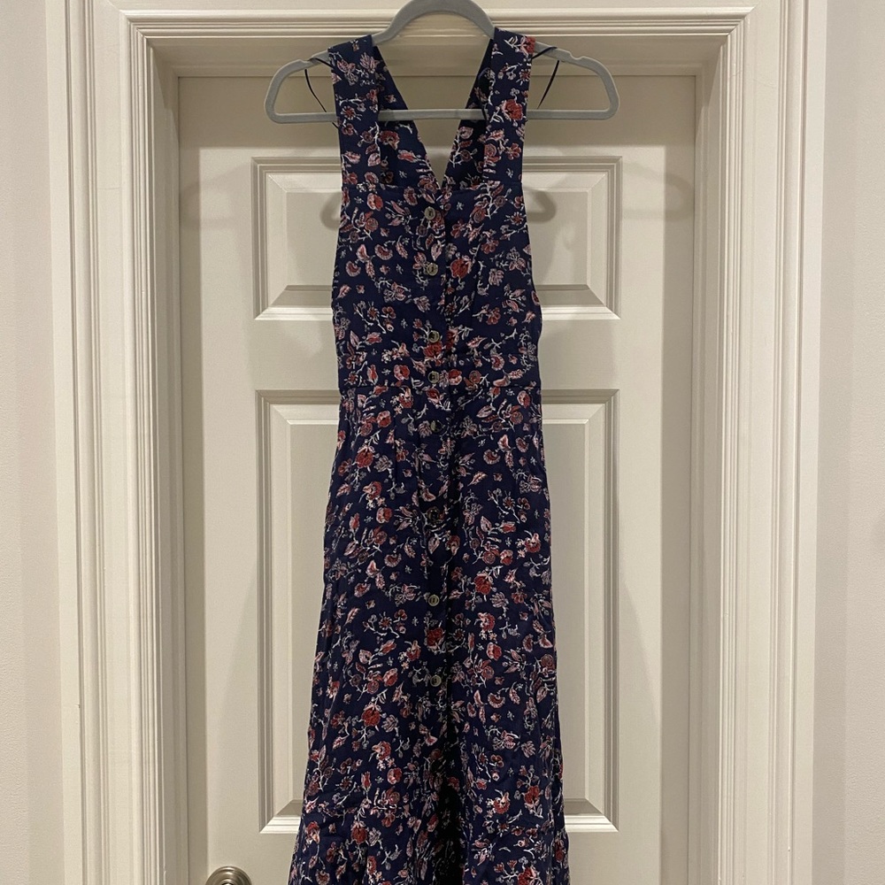 Zara navy floral dress - X back detail